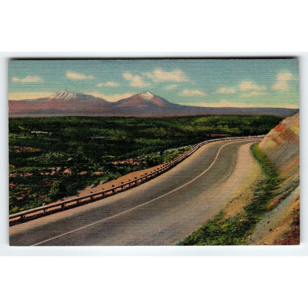 Top Of Raton Pass New Mexico Colorado Postcard Linen Curt Teich Roadway Mountain